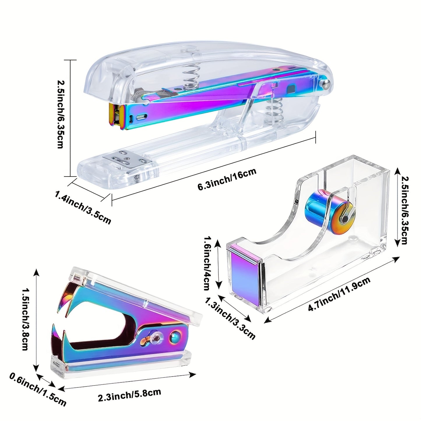 Office Supplies Set Desk Accessory Kit, Acrylic Stapler Set Staple Remover, Tape Dispenser, With Free 1000pcs Staples, Cute Office Stapler Set For Modern Design Office Desktop