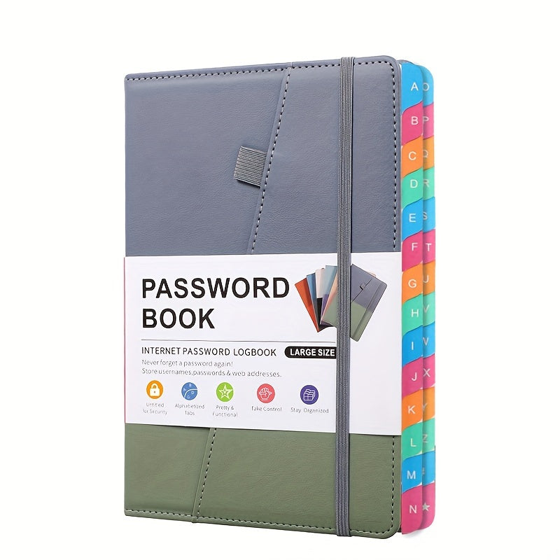 Secure A5 Password Book With Alphabet Tabs - Ideal For Home & Office Internet, Email Login Passwords - Premium Address Manager With Foldable Inner Pocket - Personal Password Organizer