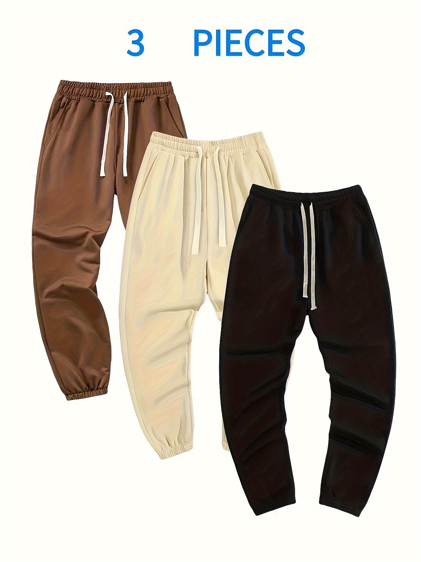 3 piezas de pantalones de chándal sólidos, pantalones de chándal con cordón sueltos pantalones casuales de hombre ligeramente elásticos para hombres primavera otoño correr jogging