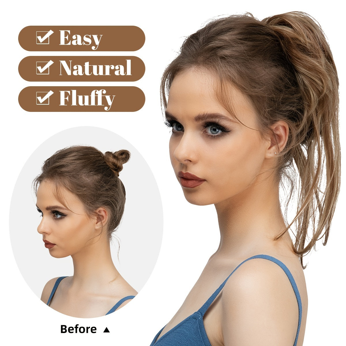 Messy Bun Hair Piece For Women Super Long Tousled Updo Scrunchies Synthetic Wavy Curly Ponytail Extension Chignon Hair Accessories