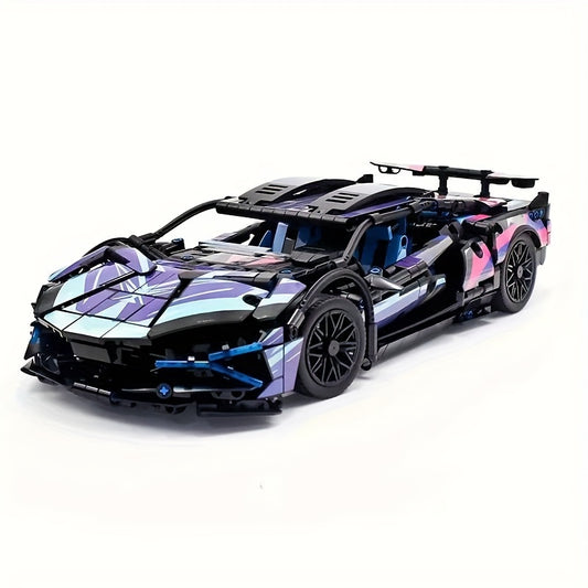 1314+pcs-Classic Purple Sports Car Assembly Block - 1:14 Race Car Model Toy for Christmas\u002FBirthday Gift