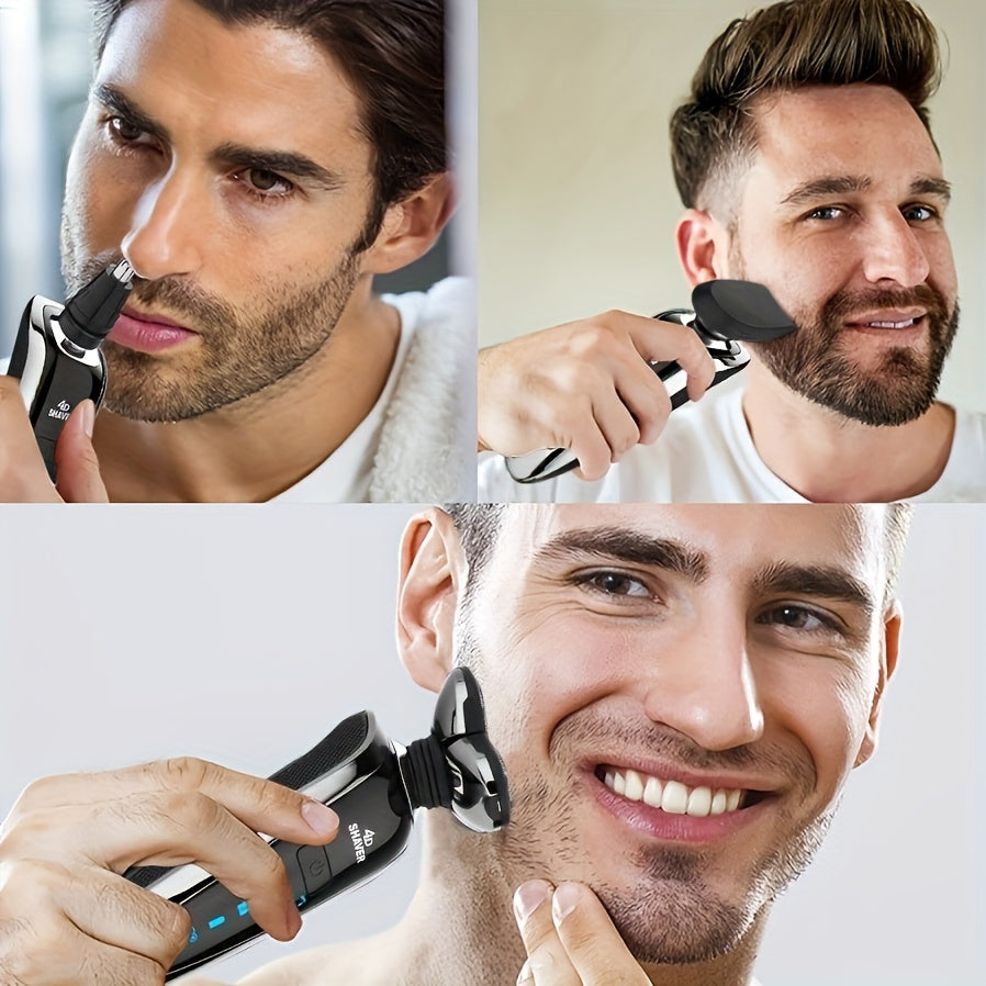 Rechargeable Waterproof Electric Shaver Razor for Men with Nose and Sideburn Trimmers and Face Cleaning Brush - Achieve a Smooth and Clean Shave