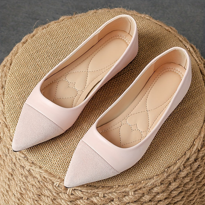 Women's Fashion Stitching Pointed Toe Flat Shoes, Casual Slip On Shallow Mouth Shoes, Lightweight & Comfortable Shoes