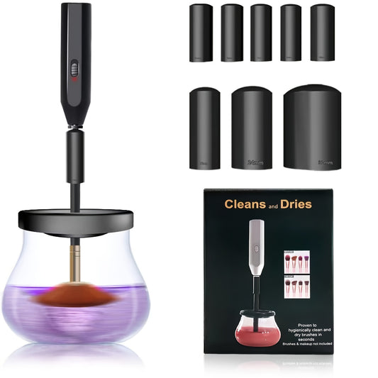 Electric Makeup Brush Cleaner and Dryer - Quick and Easy Cleaning and Drying in One Minute - 8 Rubber Tube Sleeves for Optimal Brush Care