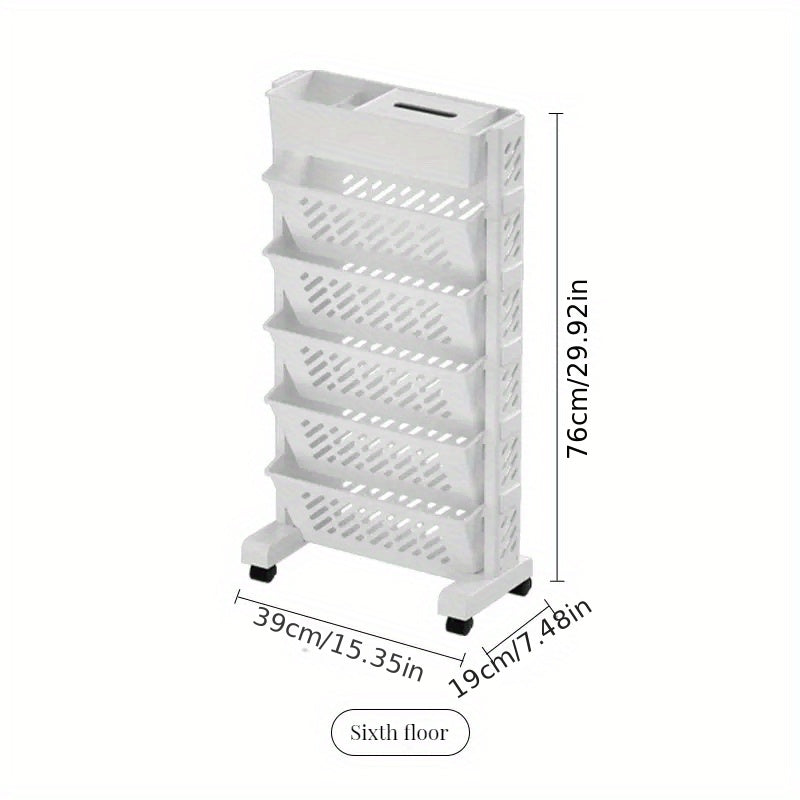 1pc 5\u002F6 Tiers Desk Floor Bookshelf, Bookshelf Shelf, Movable Desk Side Bookshelf, Floor Desk Small Cart, Book Storage Shelf, Office Study Supplies Storage Rack, Pen Holder, Lesson Book, Document Storage, Office Supplies