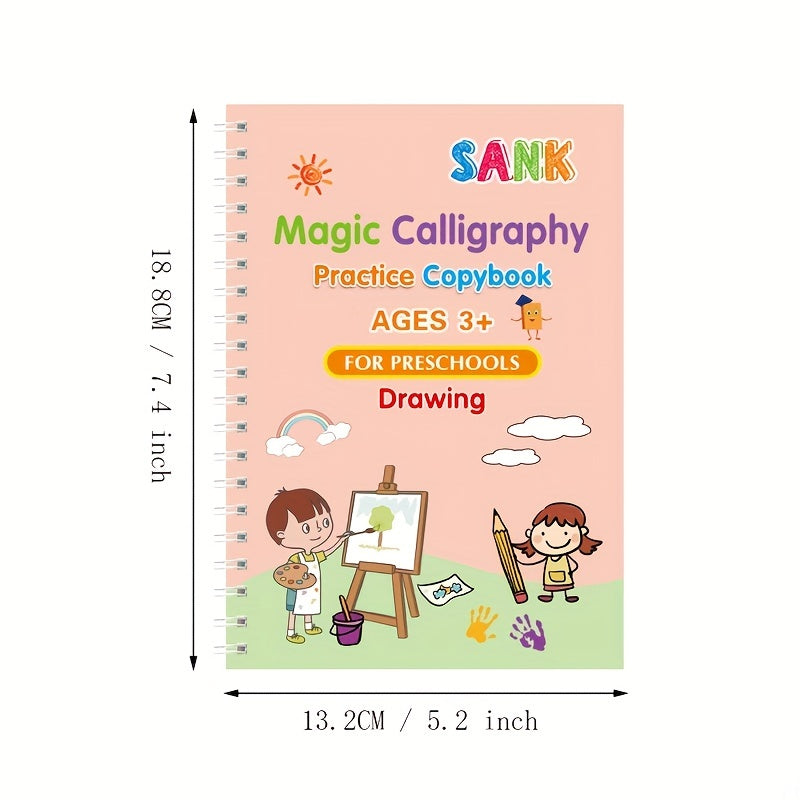 4PCS Students Grooved Copybook Preschool Hard Pen Full English Copybook 18.8*13.2CM \u002F 7.4*5.2 Inch