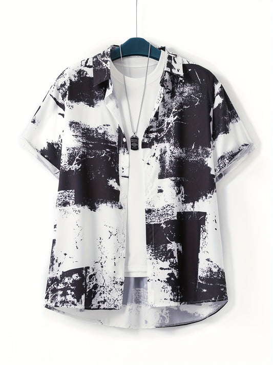 Plus Size Men's Short Sleeve Shirts, Summer Graphic Print Hawaii Shirt Oversized