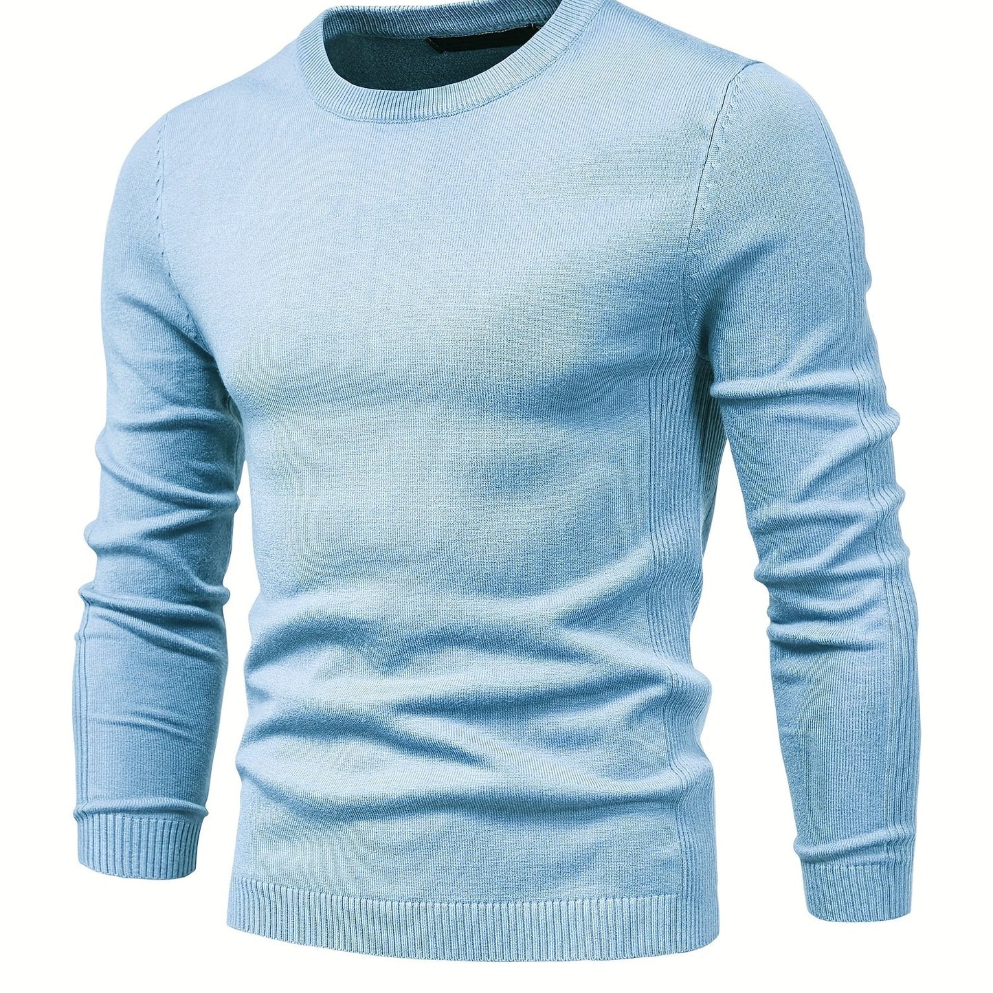 Herren einfarbiger Strick pullover mit Rundhals ausschnitt, schlank