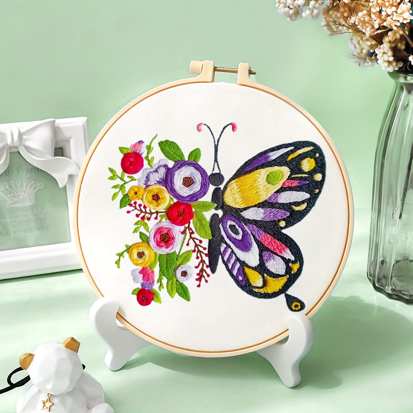 3pcs Handmade Beginners DIY Craft Embroidery Cross Stitch Kit Set Flower Pattern Gift