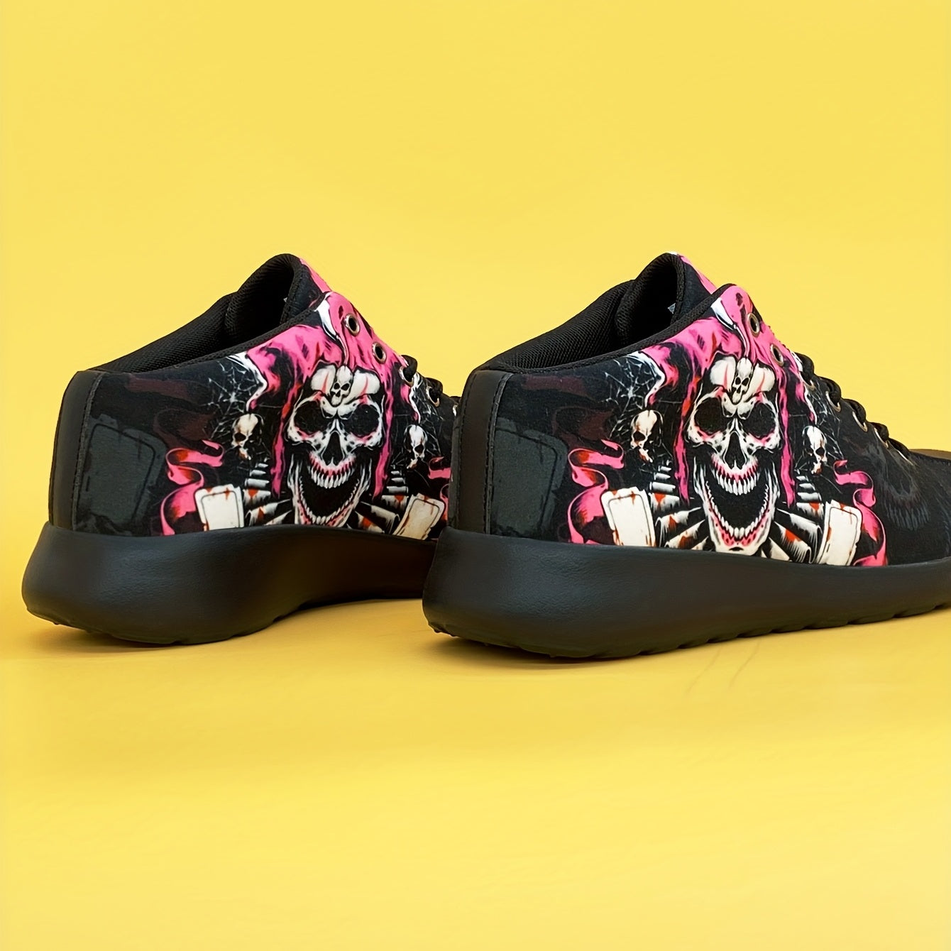 Baskets à motif Rock Skull pour femmes, Chaussures basses confortables à lacets, Chaussures d'Halloween à la mode pour femmes