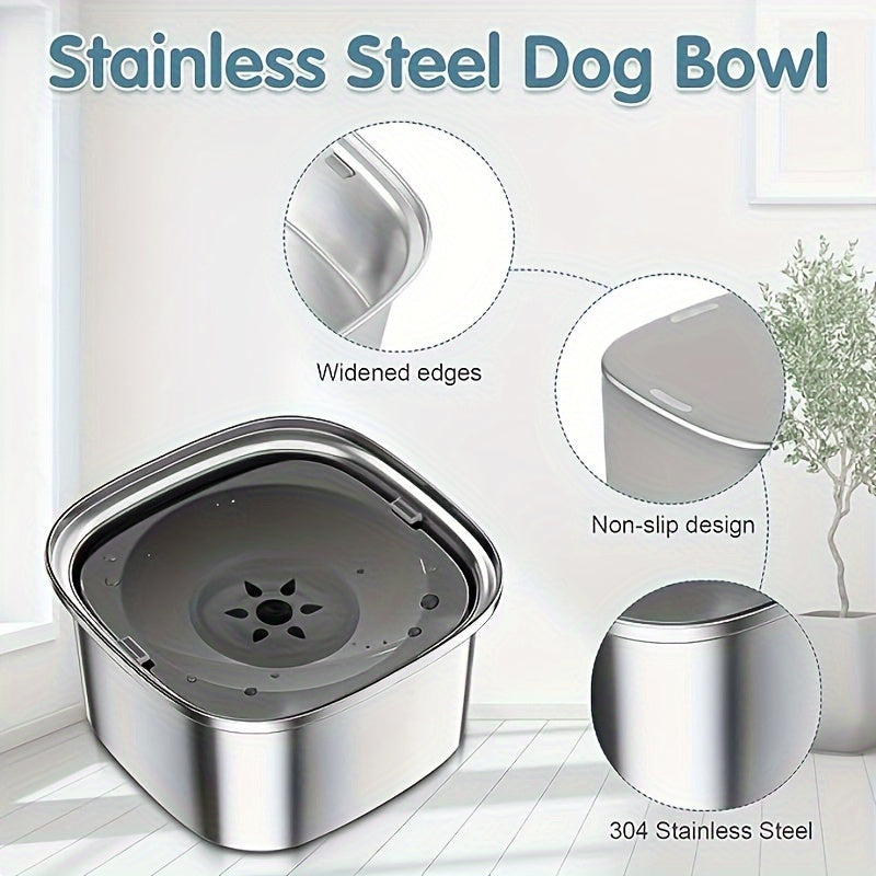 3L Dog Water Bowl 101oz Stainless Steel Dog Bowl No Spill Large Capacity Dog Food Water Bowl Slow Water Feeder, Spill Proof Pet Water Dispenser Vehicle Carried Travel Water Bowl For Dogs, Cats