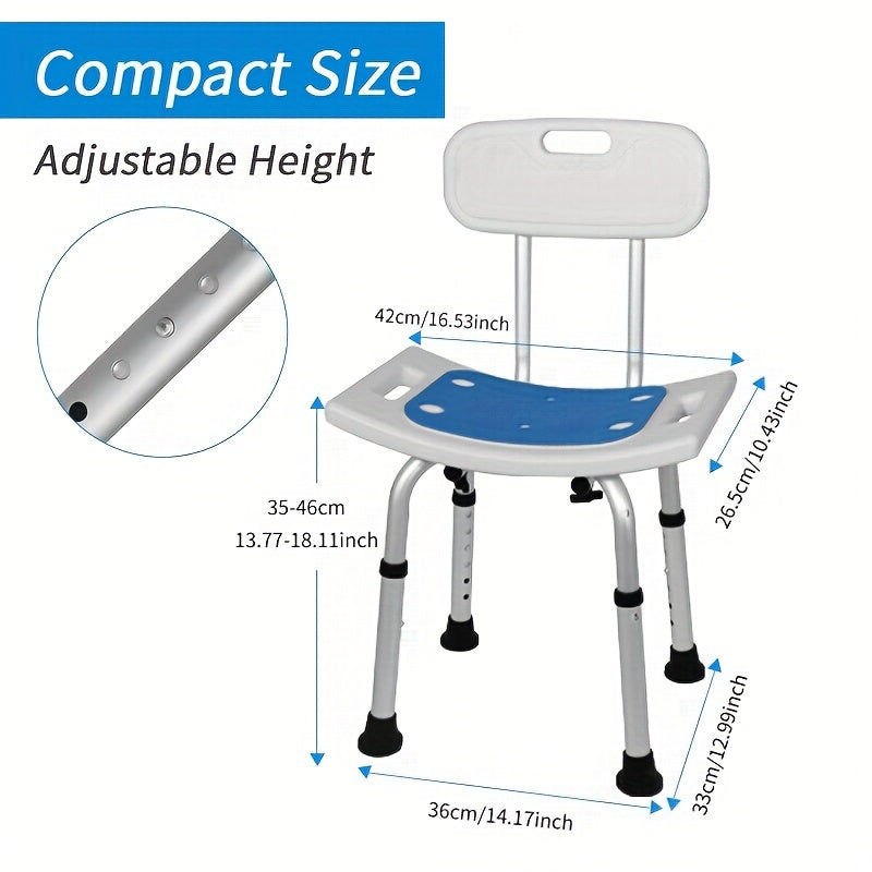 1pc Bath Seat Shower Chair Anti Slip For Safety, With 6 Adjustable Heights Portable - Tool Free Shower Chair For Elderly - Bath Chair For Elderly