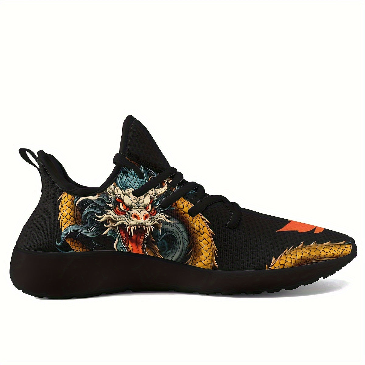 Hommes Chinois Dragon Conception Graphique En Tricot Respirant Chaussures de Course, Confortable Doux Semelle Absorption Des Chocs À Lacets Sneakers