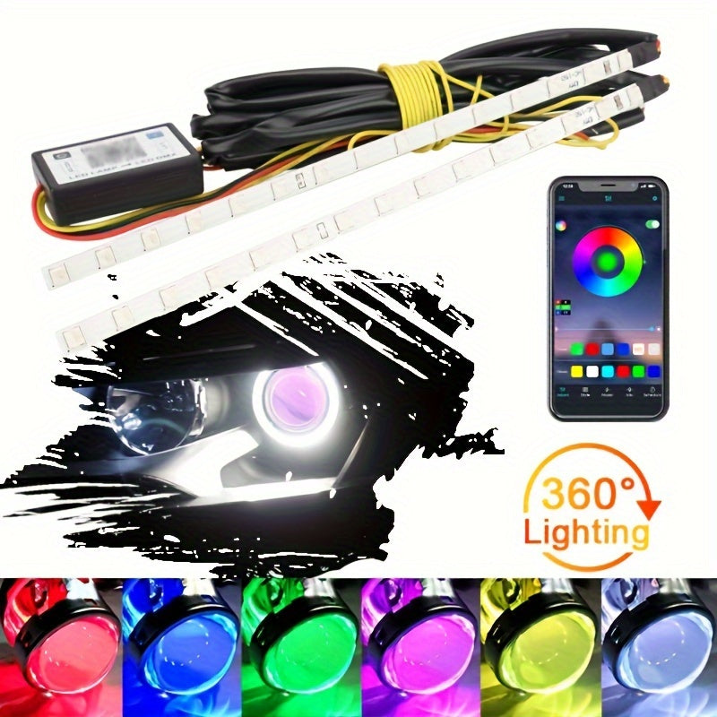 2pcs Car Headlight LED Angel Eye Ring Light Strips, 23cm\u002F9.05in RGB App Control Super Bright, For Car Motorcycle Headlight Lighting Accessories