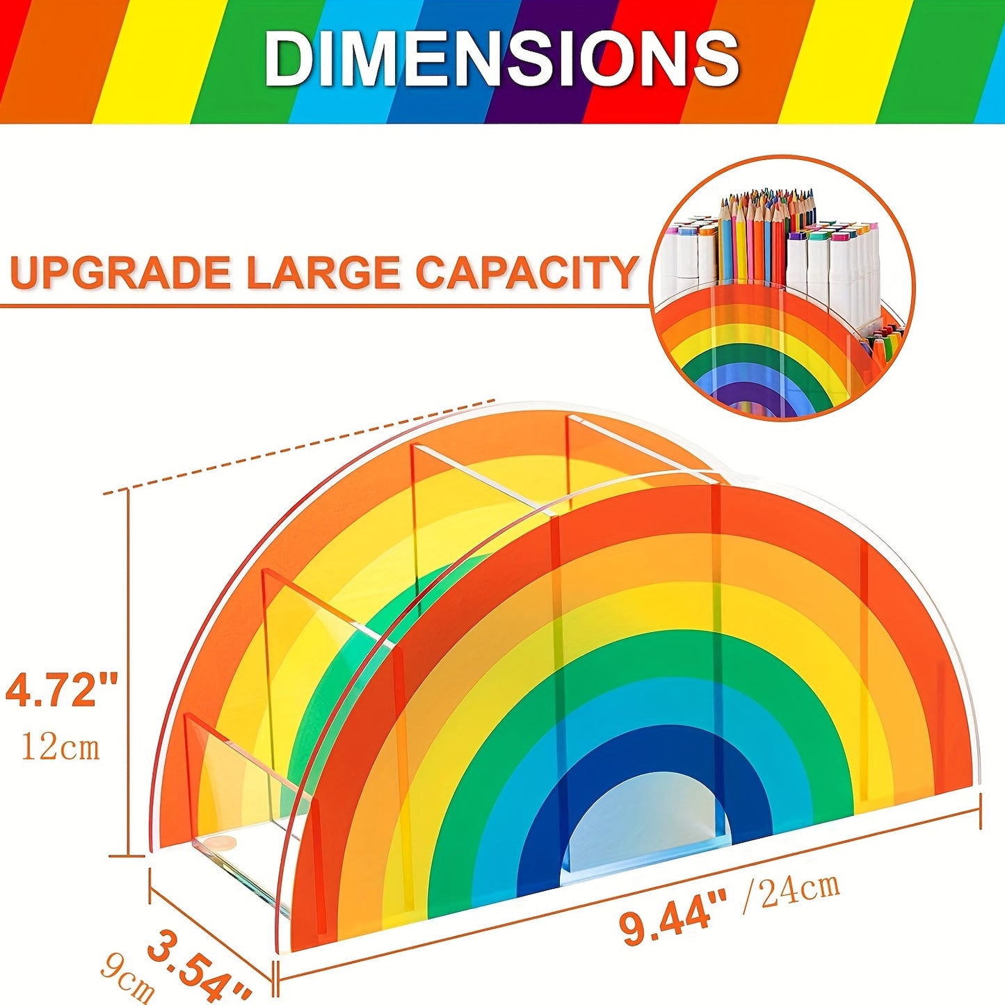 Acrylic Pen Holder, Clear Desk Organizer, Pen Organizer For Desk, Cute 5 Compartments Pencil Holder, Desktop Stationery Organizer For Office Storage\u002FSchool\u002FArt Supplies\u002FHome, Rainbow Colour