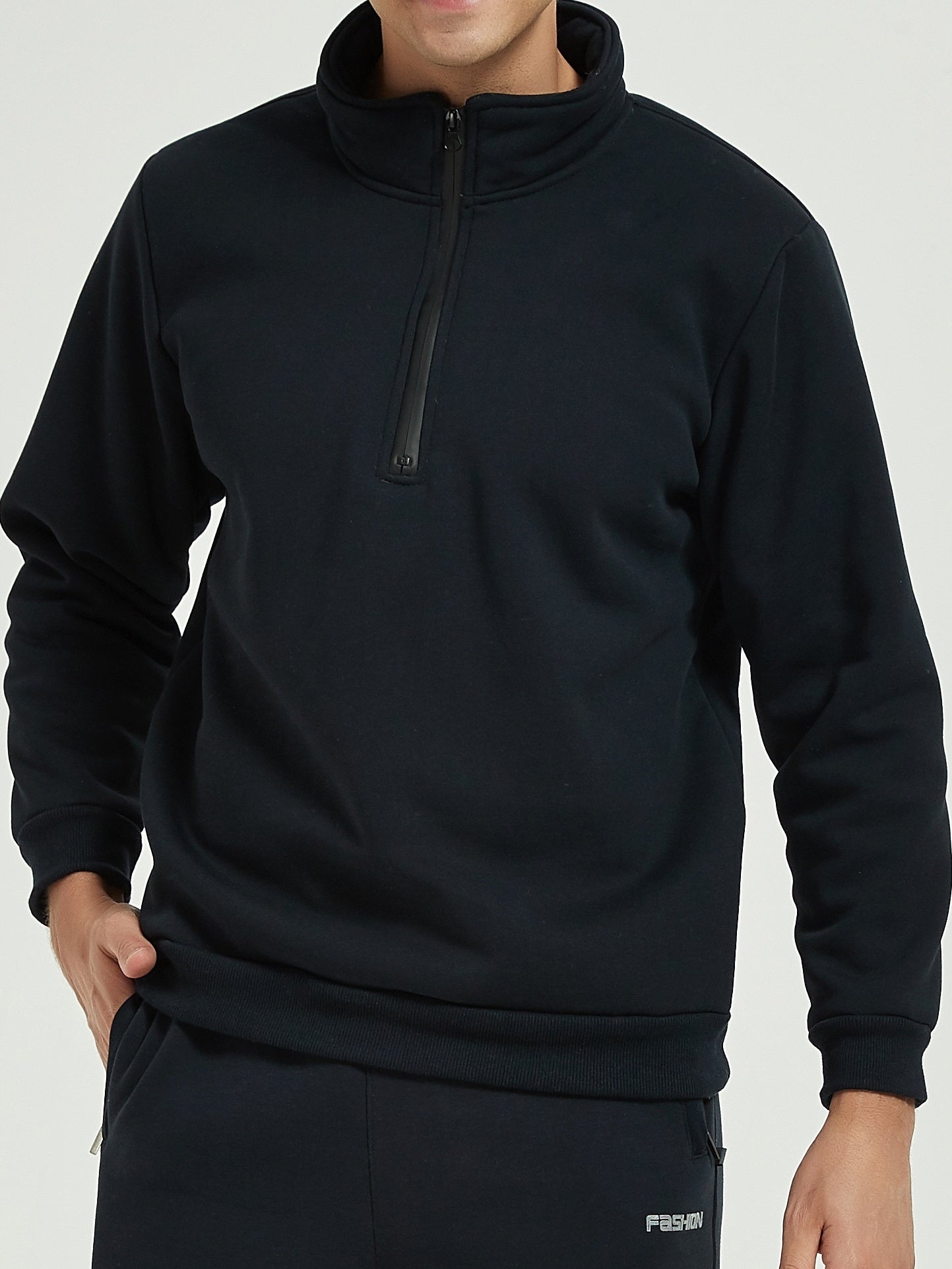 Sudadera con cuello de banda para hombre de talla grande con cremallera para deportes\u002al aire libre, jersey de moda de gran tamaño para otoño\u002Finvierno, ropa de hombre