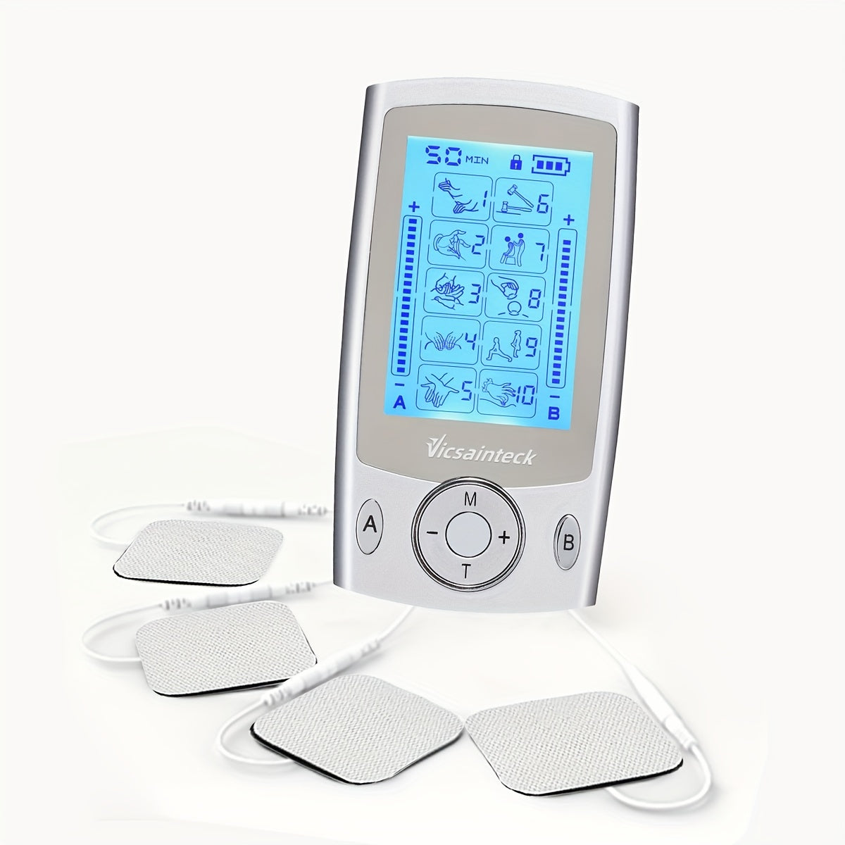 1pc Independent Dual Channel TENS Unit Muscle Stimulator Machine, With 10 Modes, Portable Rechargeable 20 Levels Of Intensity TENS Machine, With 4pcs 2\