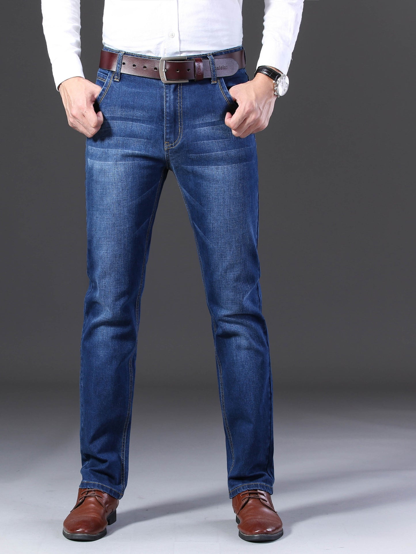 Men's Semi-formal Jeans, Chic Classic Design Stretch Jeans For Business