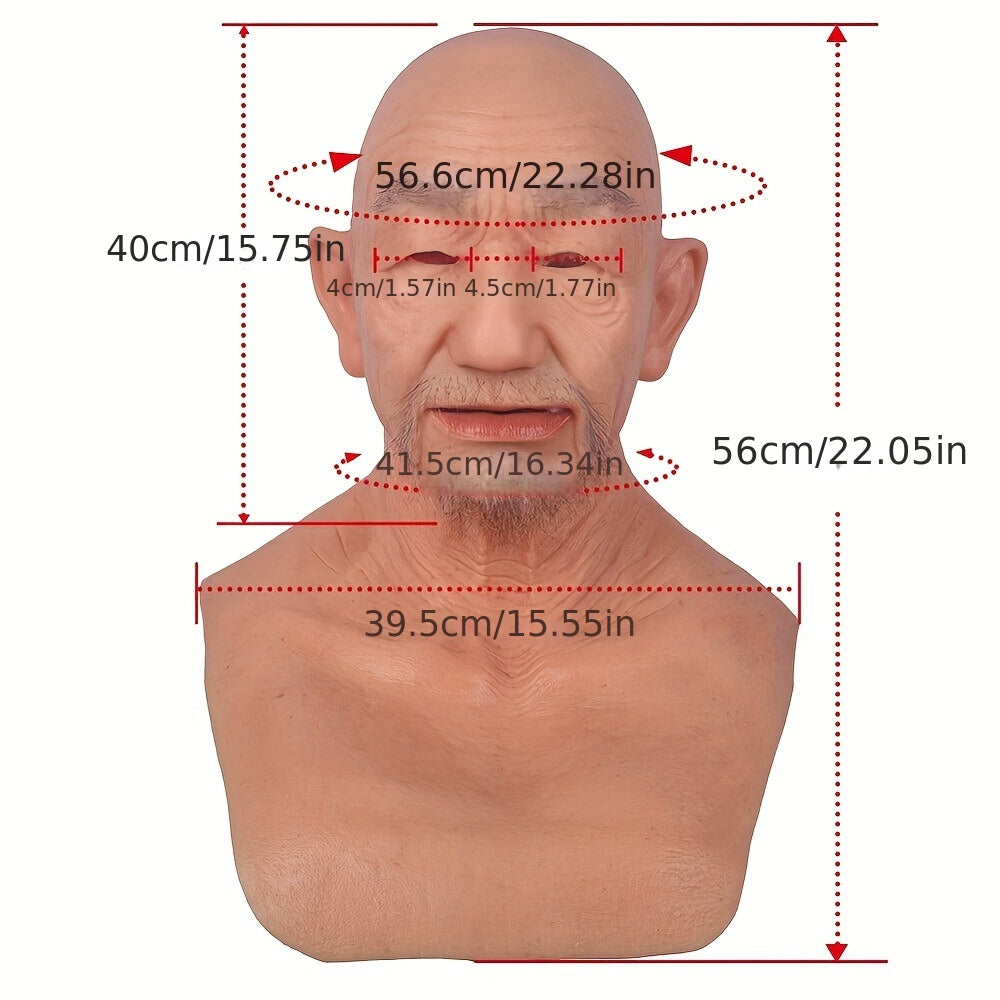 1pc Men's Silicone Old Man Mask, Halloween Hand Made Realistic Cosplay Male Headgear Headwear