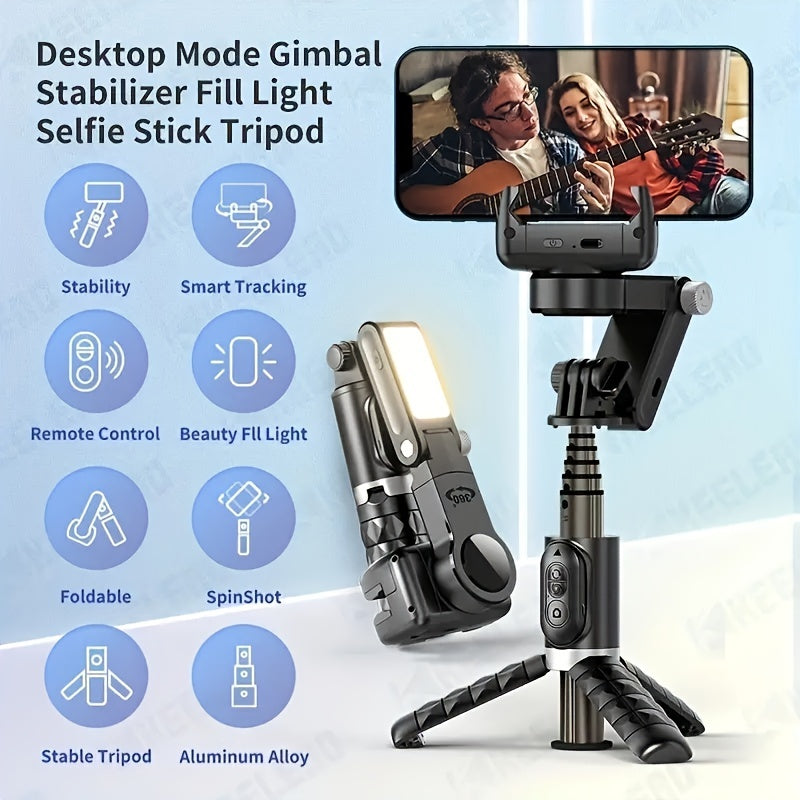 1pc New Phone Stabilizer Selfie Stick Panoramic Shooting Anti-Shake, Handheld Gimbal Stabilizer Live Fill Light Selfie Stick, Compatible With IPhone 14\u002F13\u002F12\u002F11 Pro\u002FXS Max\u002FXS\u002FXR\u002FX, Samsung And Smartphones