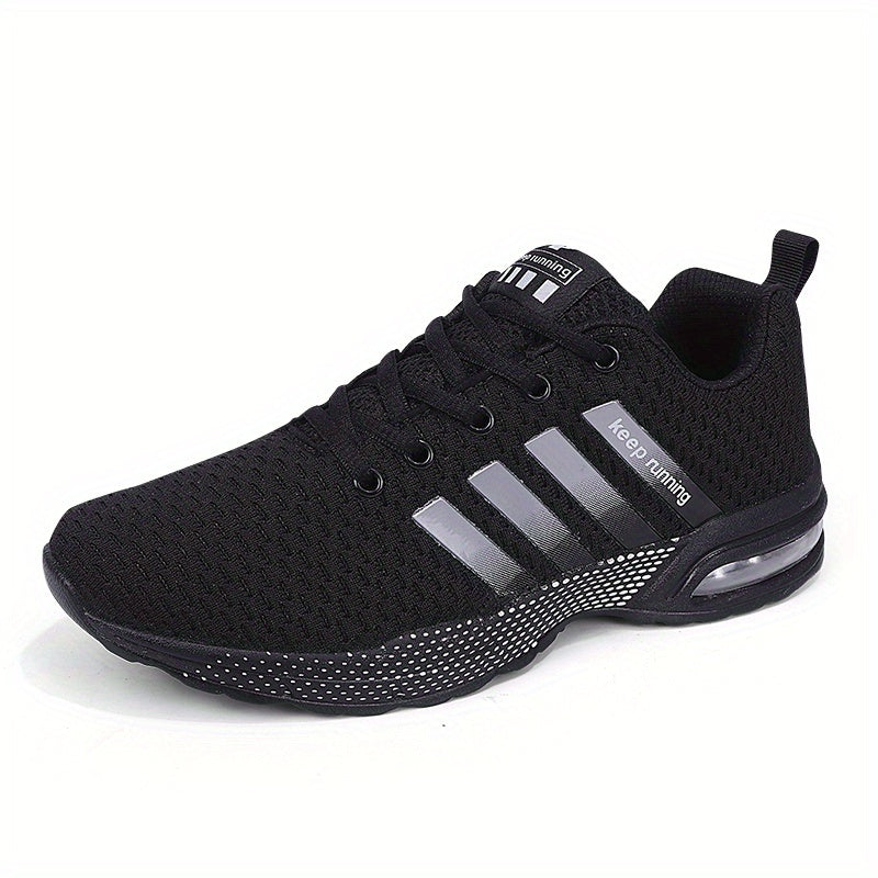 Men's Lace-up Sneakers With Air Cushion - Striped Athletic Shoes - Wear-resistant And Breathable - Running Basketball Workout Gym