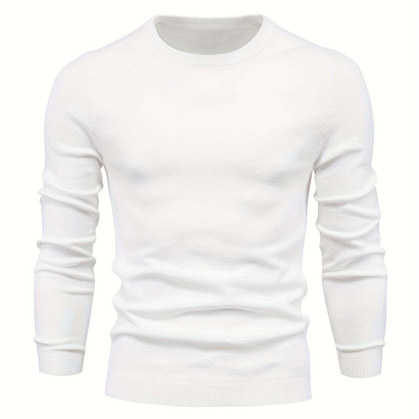 Men's Casual Solid Knitted Sweater - Warm And Stretchy Crew Neck Pullover For Fall And Winter