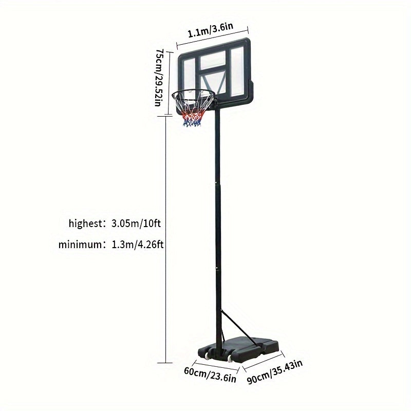 Rack de basquete padrão de 1 unidade, rack de basquete portátil ajustável móvel, cesta de basquete - altura ajustável entre 2,45 m e 3,05 m acima do solo (96,46 polegadas e 120,08 polegadas)