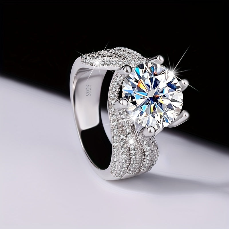 Anel de moissanite de prata esterlina 925 de 5 quilates, luxuoso embutimento completo de diamante falso, presente de proposta de noivado de casamento de dia comemorativo