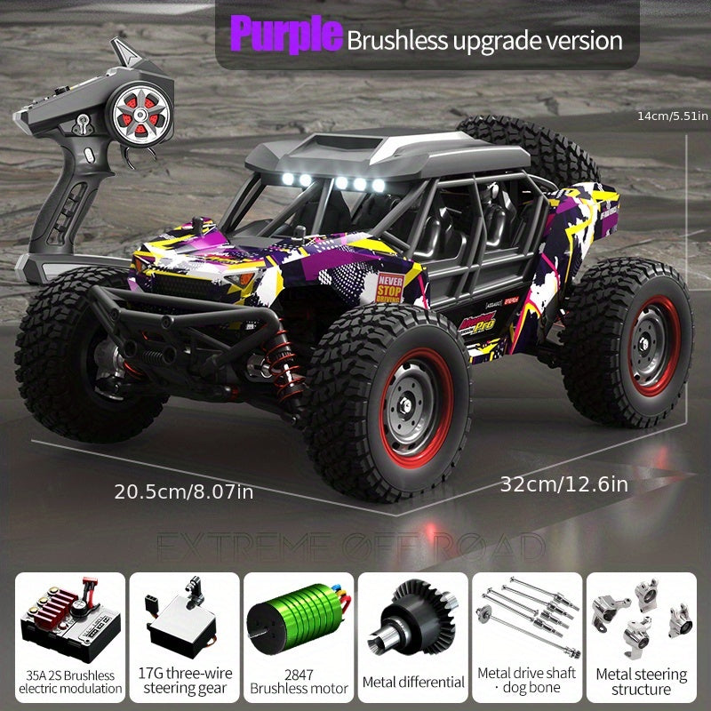 1:16 High-Speed Brushless Off-Road Vehicle: 4WD Sports Car With Metal CVD Front Drive Shaft, Metal Rear Dog Bone, Metal Wheel Cup,  Metal Front And Rear Arm Code, Metal Drive Shaft, And LED Light