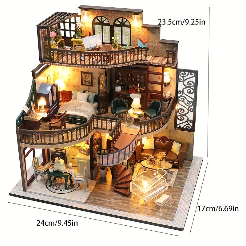 Mini Doll House Kit 3d Three-dimensional Puzzle Diy Handmade Cottage Villa Home Kit Creative Room With Furniture, Model House Assembly,  Mini Toys,Halloween,Christmas Gift, Thanksgiving Day Gift