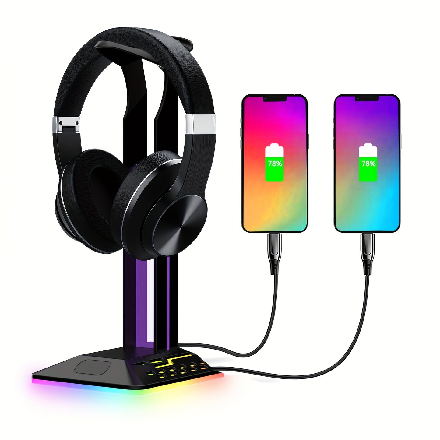 Gaming Headset Stand Headphone With Cable Hook 7 RGB Lighting Effects Anti-slip Base