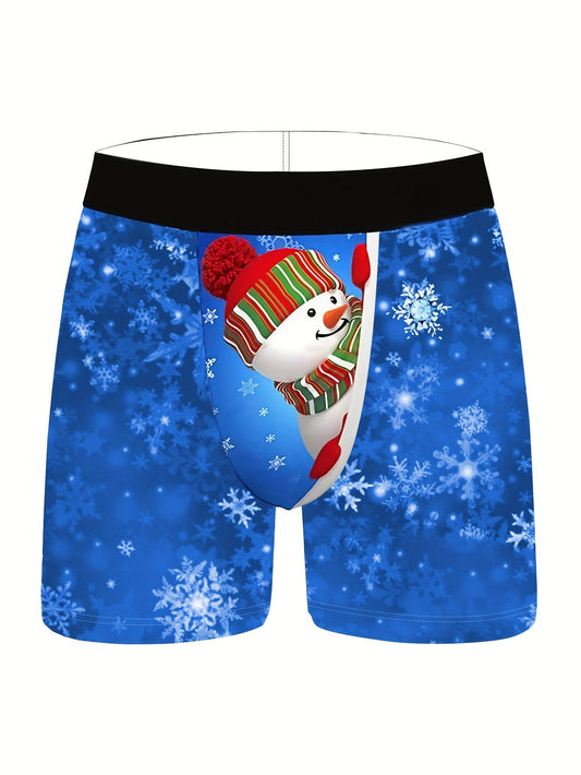 1pc Plus Size Men's Christmas Snowflake & Snowman Print Boxer Brief Underwear