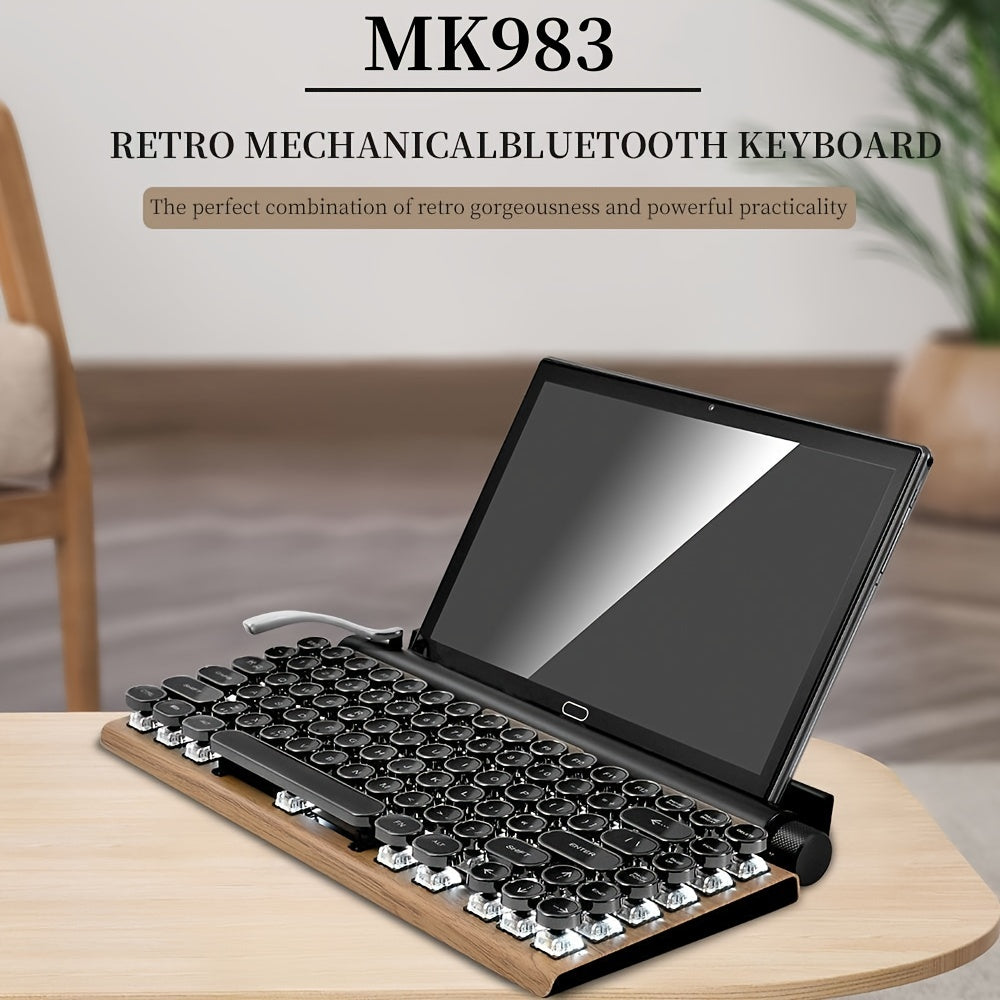 Teclado mecânico de máquina de escrever retrô com e sem fio, 83 teclas retroiluminadas por LED compacto, corpo de eixo removível, tecla redonda, compatível com telefones celulares e tablets Windows\u002FmacOS\u002FAndroid\u002FLinux