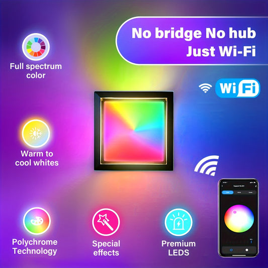 1pc WiFi Smart Indoor Outdoor LED Flush Mount Wall & Ceiling Light Fxiture 20W 2700K-6500K 1100LM  IP65 Waterproof RGBICW Dream Color Changing,Compatible With Alexa& Google Assistant