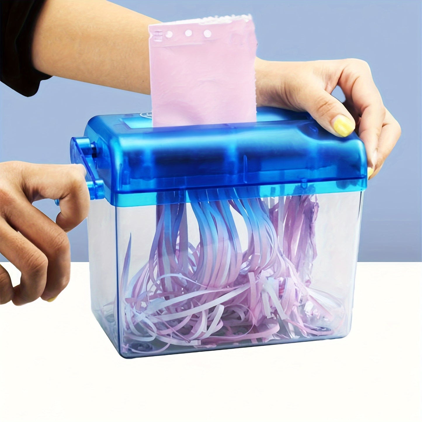 Paper Shredder Blue, 1pc Hand Shake Shredder Mini Desktop Hand Shake Paper Multifunctional Office Household Manual Shredder Office Supplies