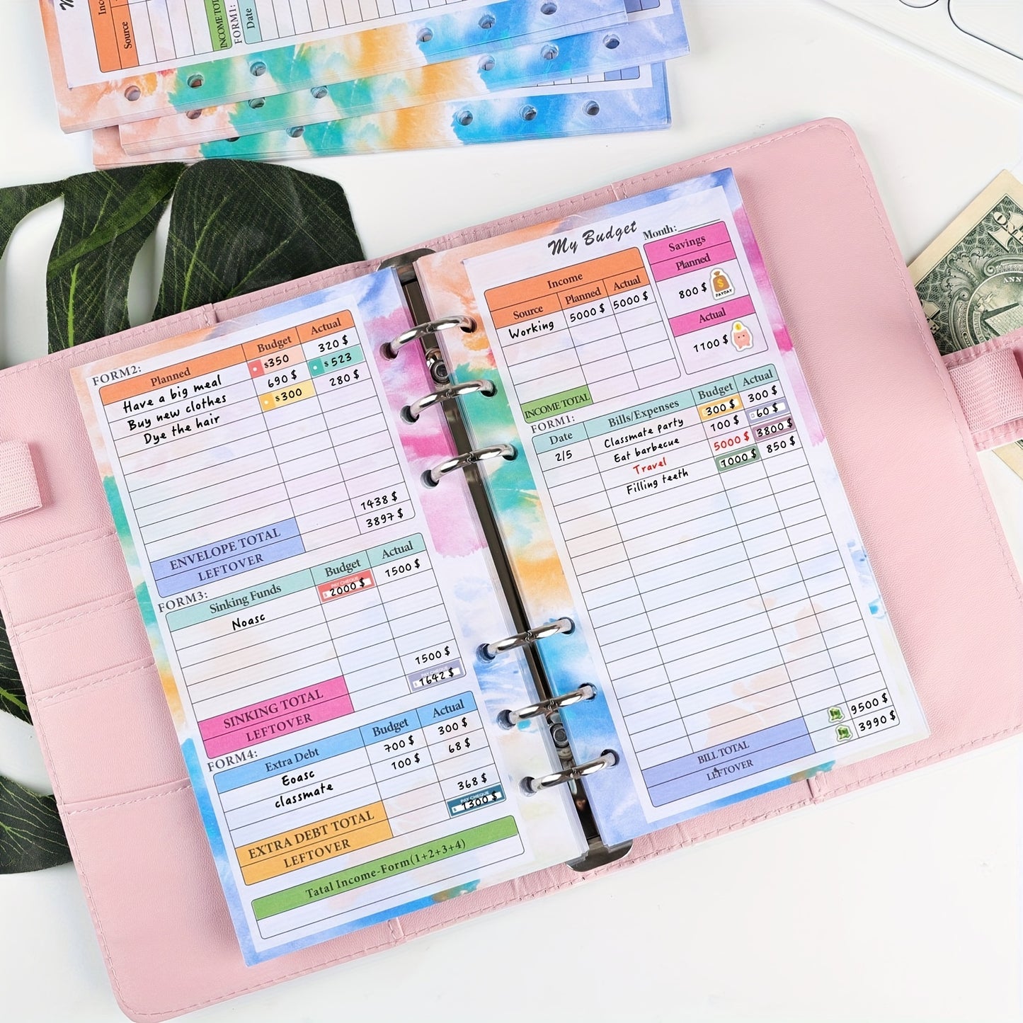 Organize Your Life: 82 Sheets 6-Hole Loose Leaf Paper Refill For Budget, Weekly & Monthly Planner Refills With Binder Pocket Sticker Rulers