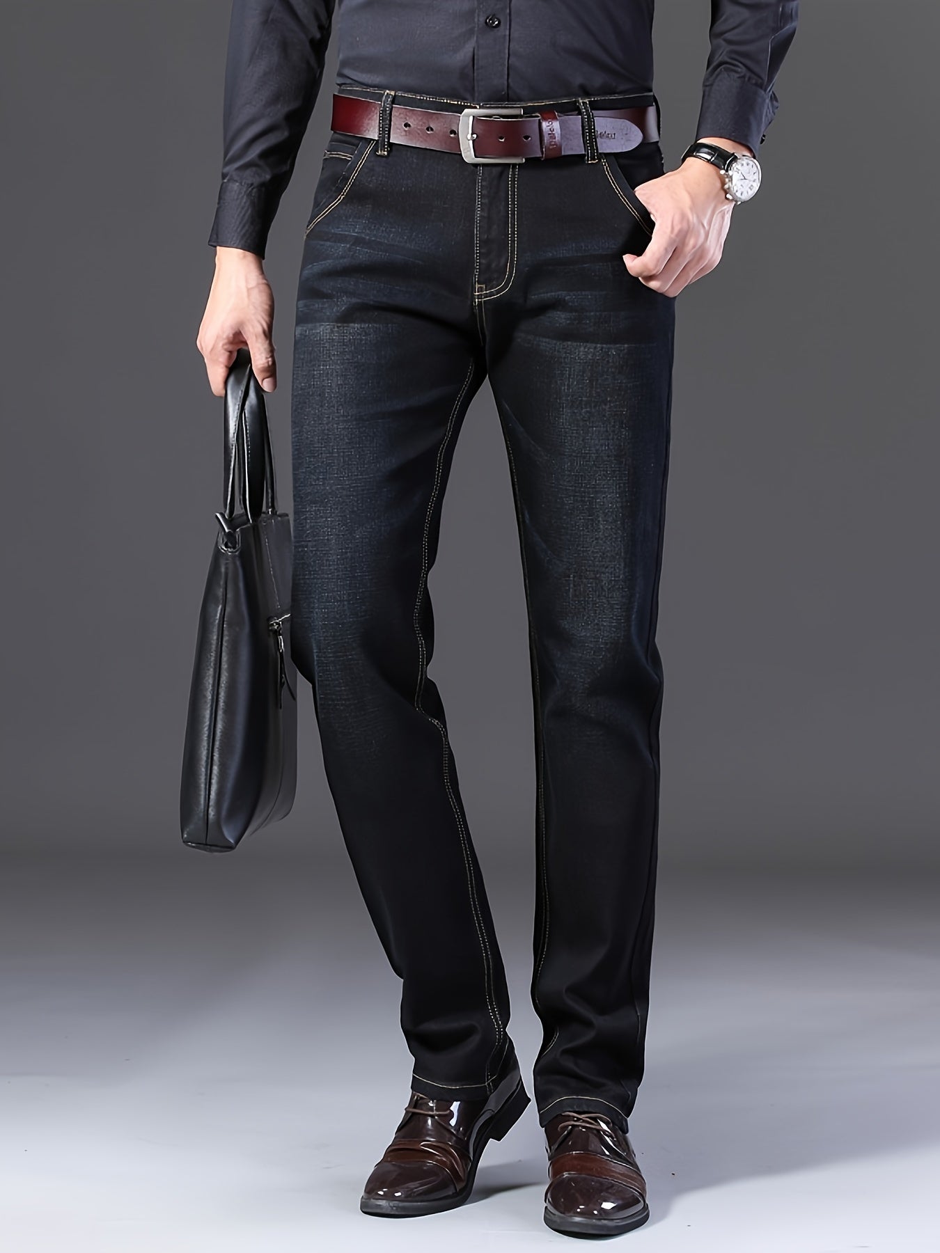 Men's Semi-formal Jeans, Chic Classic Design Stretch Jeans For Business