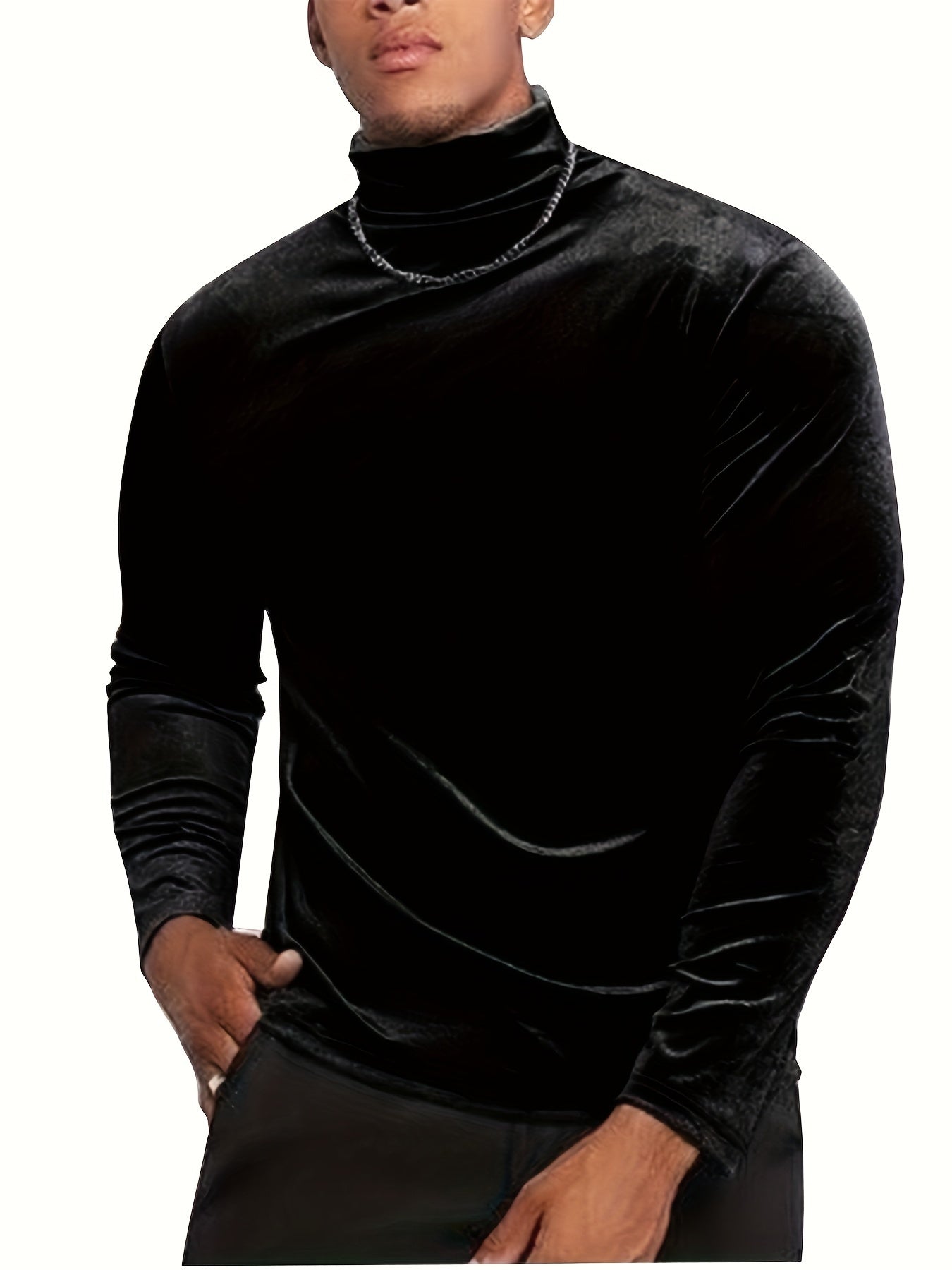 Solid Men's Long Sleeve Turtleneck Skinny Bottoming Shirt, Men's Causal Spring Fall Top