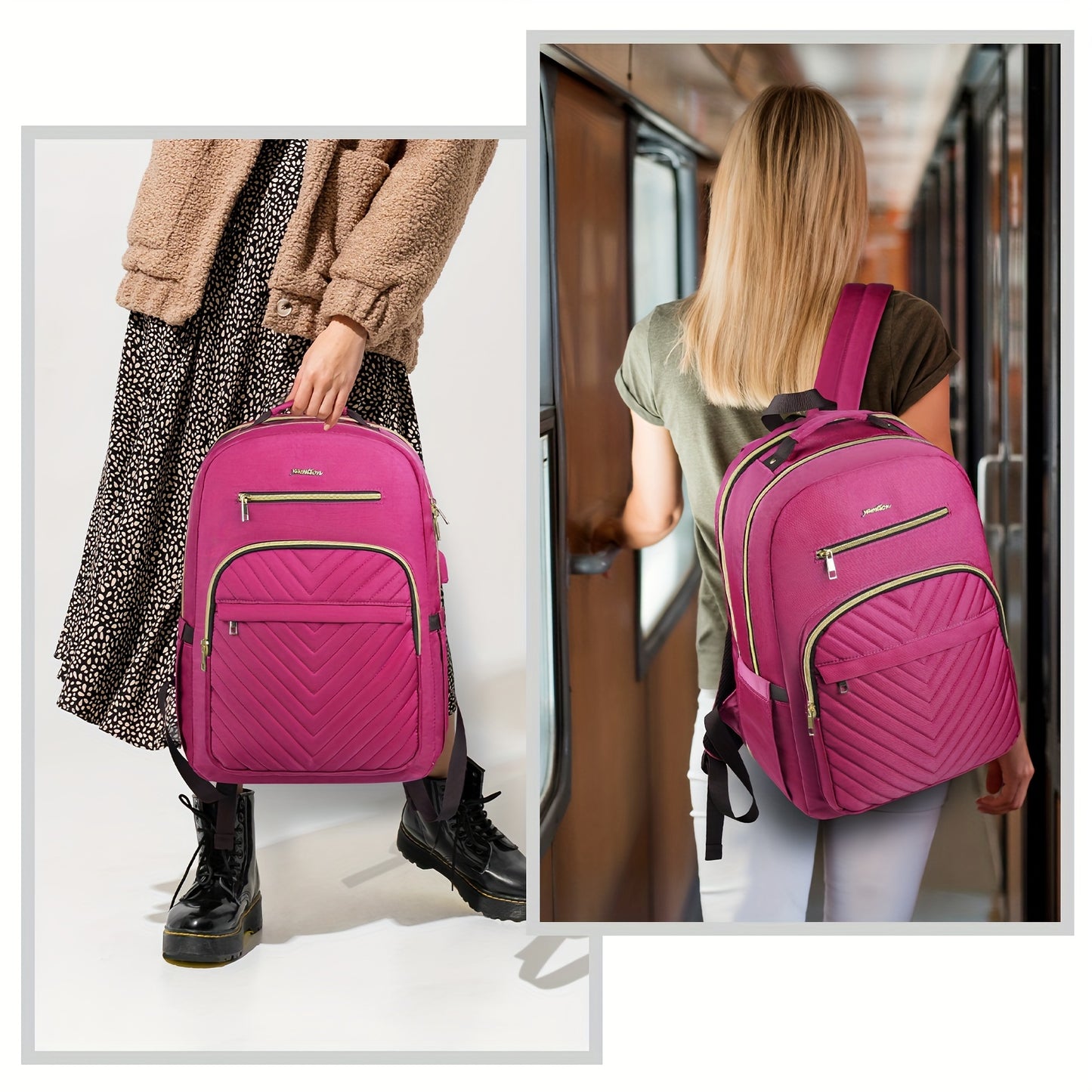 Mochila acolchada de moda Wave, mochila portátil multibolsillo de gran capacidad, mochila perfecta para mujeres para viajes de ocio, trabajo, desplazamientos escolares, bolsa de escuela, bolsa de libro