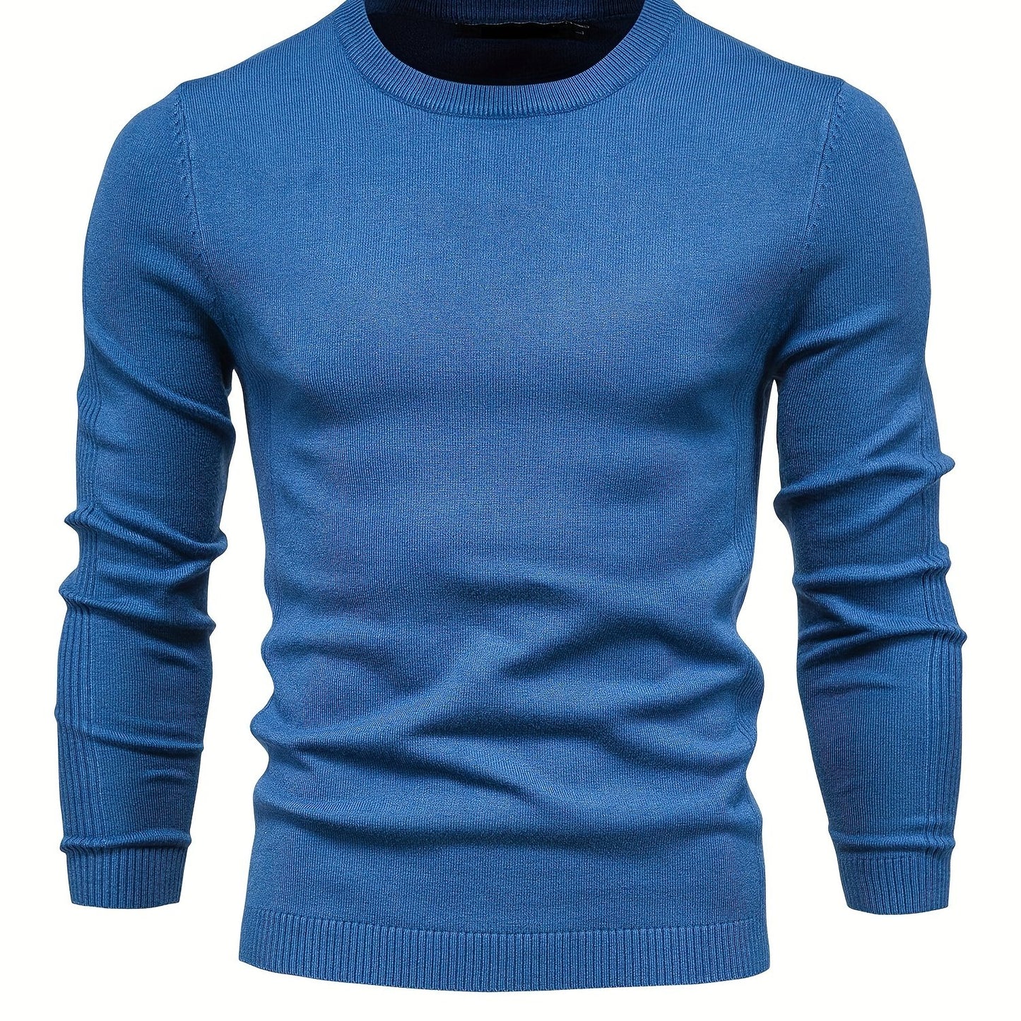 Couleur unie ras du cou des hommes Slim Fit Pull en tricot