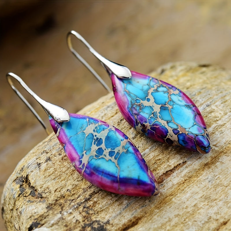 Bohemian Natural Imperial Stone Leaf Dangle Earrings For Women Jewelry Gift