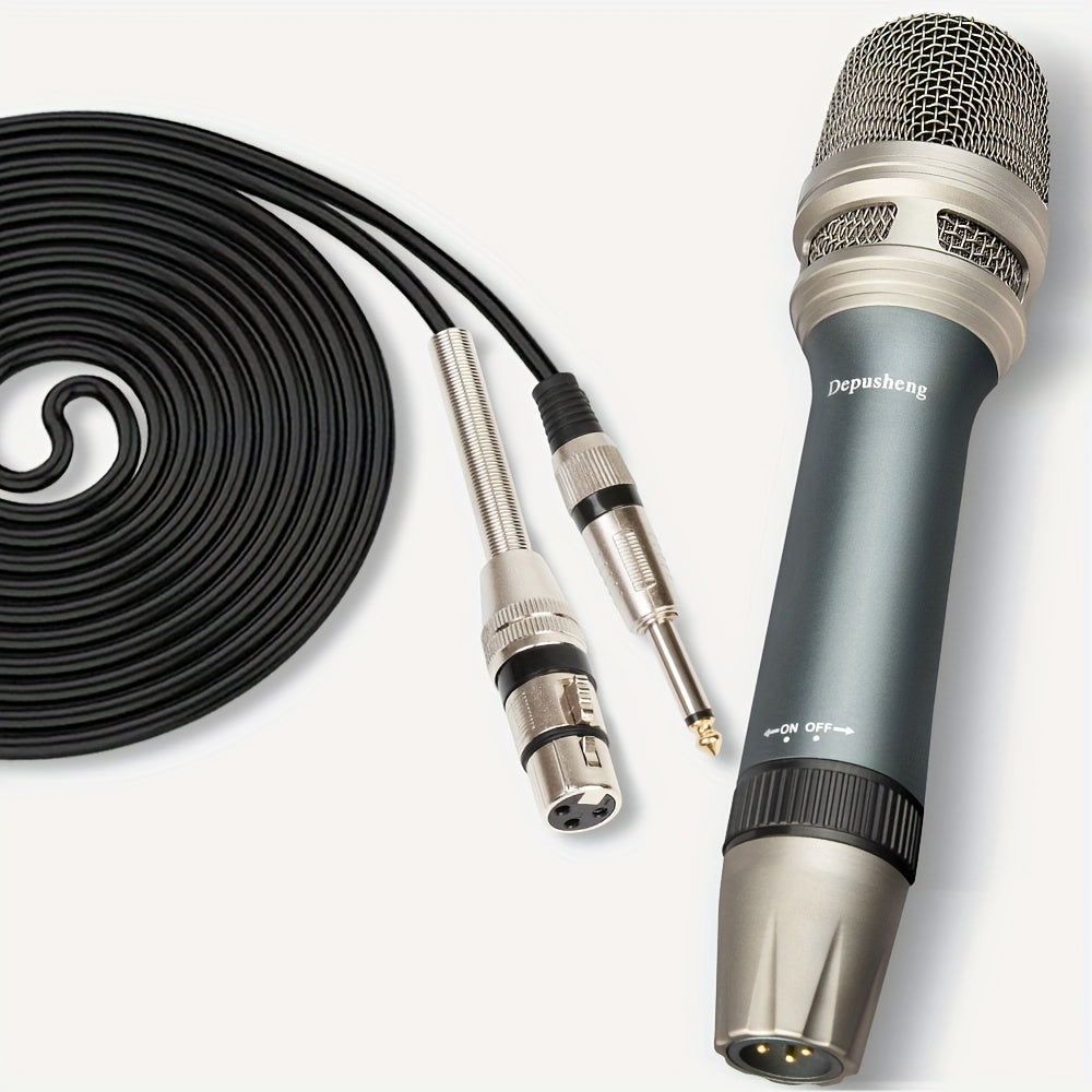 Depusheng C90 Professional Dynamic Vocal Microphone - Moving Coil Dynamic Cardioid Unidirectional Handheld Microphone With ON\u002FOFF Switch Includes 177in XLR Audio Cable To 1\u002F4'' Audio Connection