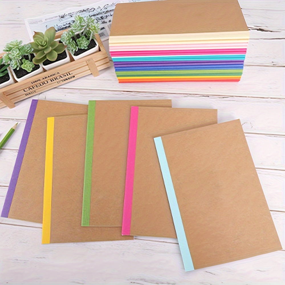 40 pacotes de caderno de papel Kraft A5, caderno de ensaio, forrado com diário solto, 8,3 x 5,5 polegadas, 12 cores, com bordas coloridas, 60 páginas, adequado para material de escritório escolar