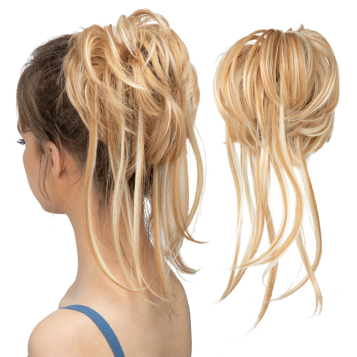 Unordentliches Brötchen-Haar-Stück für Frauen Super lang zerzauste Updo-Scrunch ies synthetische gewogene, lockige Pferdes chwanz verlängerung Chignon Haarschmuck