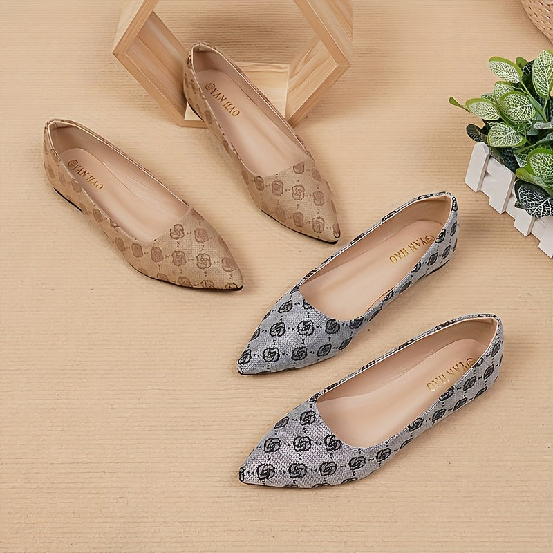 Women's Flower Pattern Flat Shoes, Elegant Point Toe Slip On Shoes, Lightweight & Comfortable Shoes