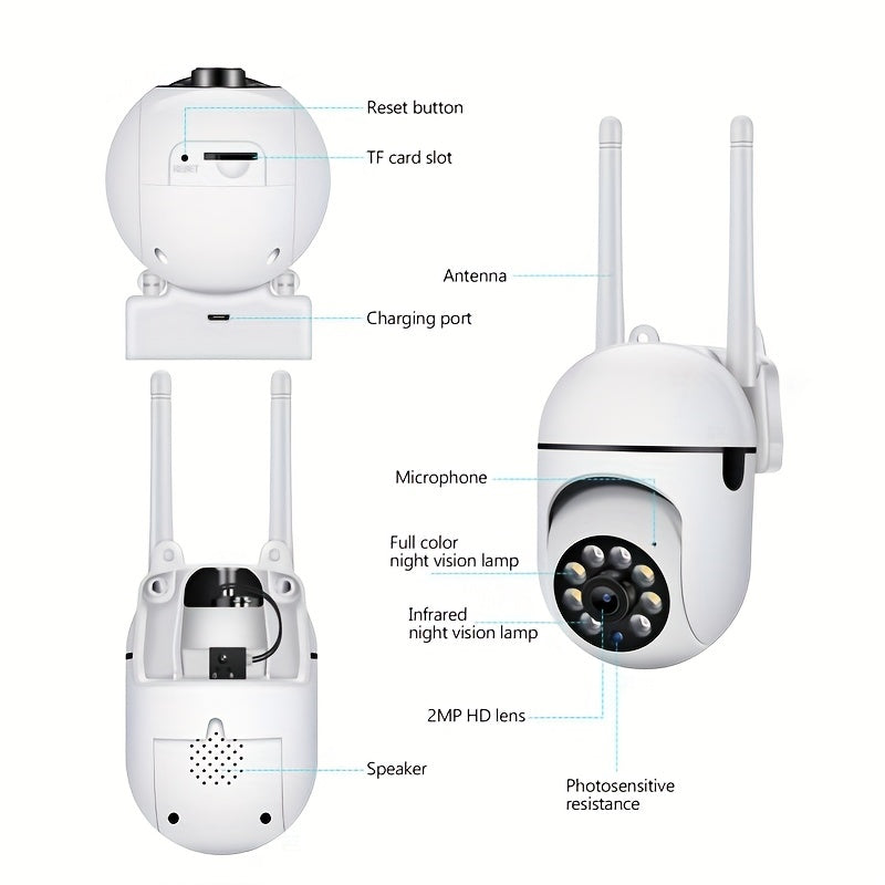 Câmera HD de 2,4 GHz, câmera WiFi sem fio de alta definição de 3 MP, câmera de segurança externa doméstica 1080p, com comunicação bidirecional, detecção móvel, rotação de 360 °, câmera infravermelha de visão noturna de alta definição para segurança domést