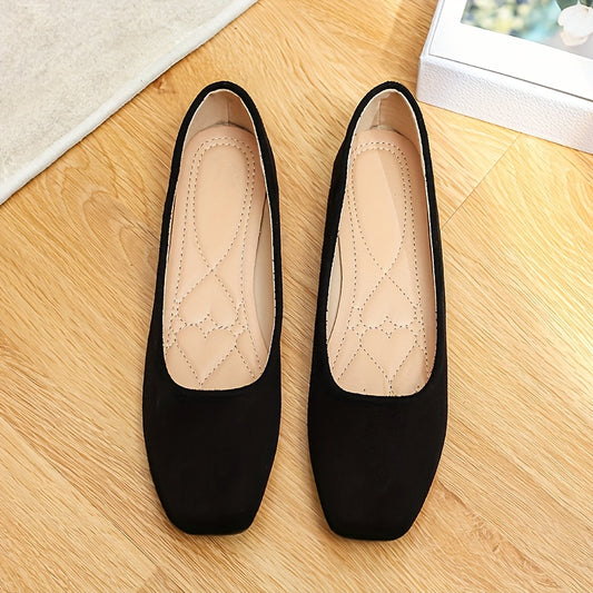 Women's Solid Color Suede Shoes, Slip On Lightweight Flat Large Size Comfy Shoes, Versatile Soft Non-slip Shoes