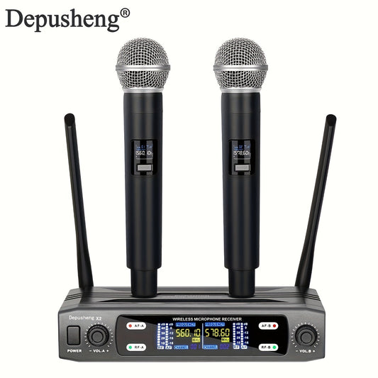 Depusheng X2 Professional Wireless Microphone Dual Portable Microphone UHF Wireless Receiver Suitable for KTV Family K Song Stage Performance