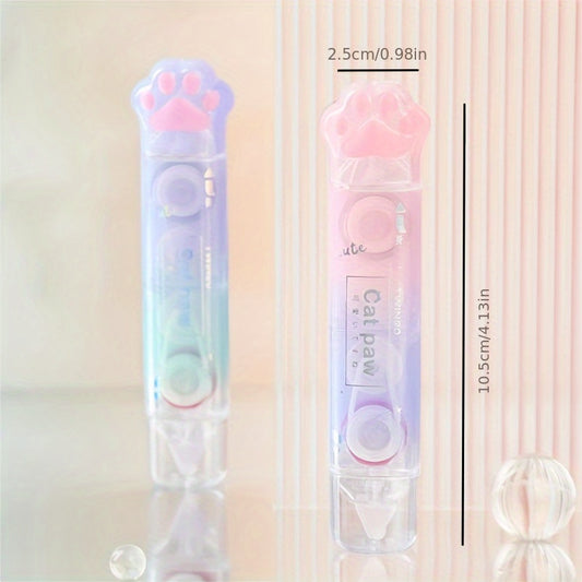 3pcs\u002Fbag Super Cute Cat Paw Correction Tape & Dot Glue Two-in-one Glamorous High-value Office Double-sided Adhesive Writing Correction Tape