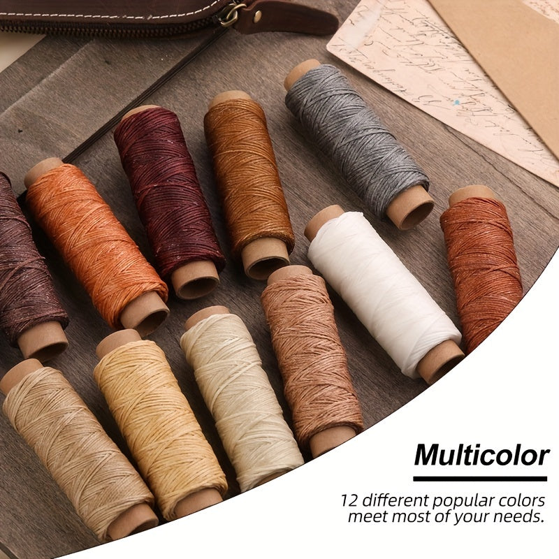 Leather Sewing With 12 Colors Of Wax Thread, Each Size 55, And Each Thread Thread Thread Is Suitable For Leather Craft DIY Book Binding, Shoe Repair, And Leather Sewing